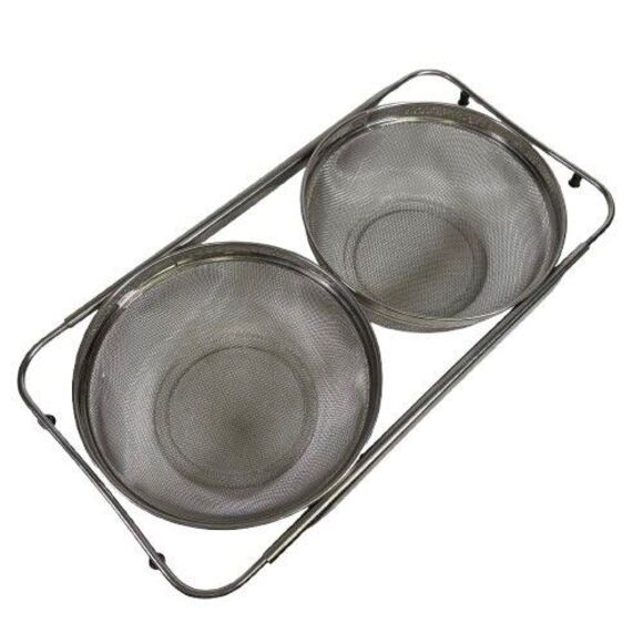 Stainless Wire Mesh Expandable Over-the-Sink DOUBLE Kitchen Colander / Strainer - Picture 1 of 10